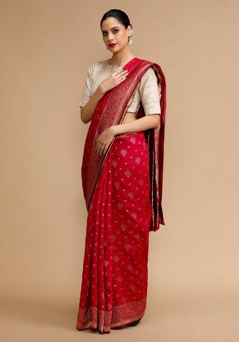 Pink Embroidered Silk Saree Set