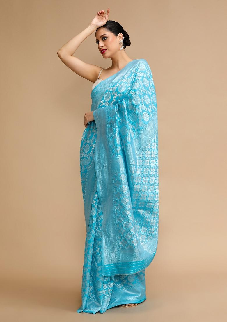 Firozi Embroidered Silk Saree Set