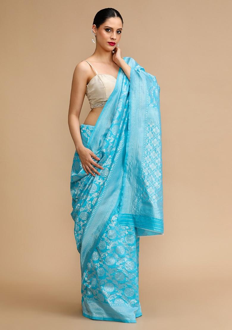 Firozi Embroidered Silk Saree Set - Indya
