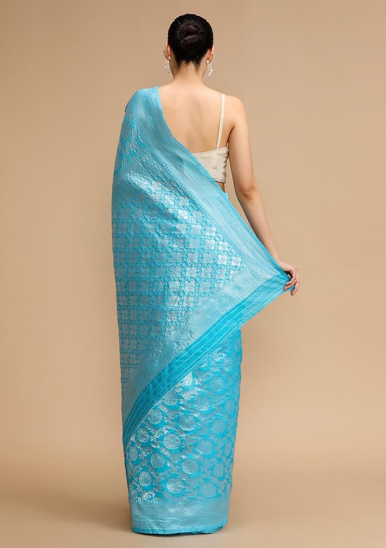 Firozi Embroidered Silk Saree Set