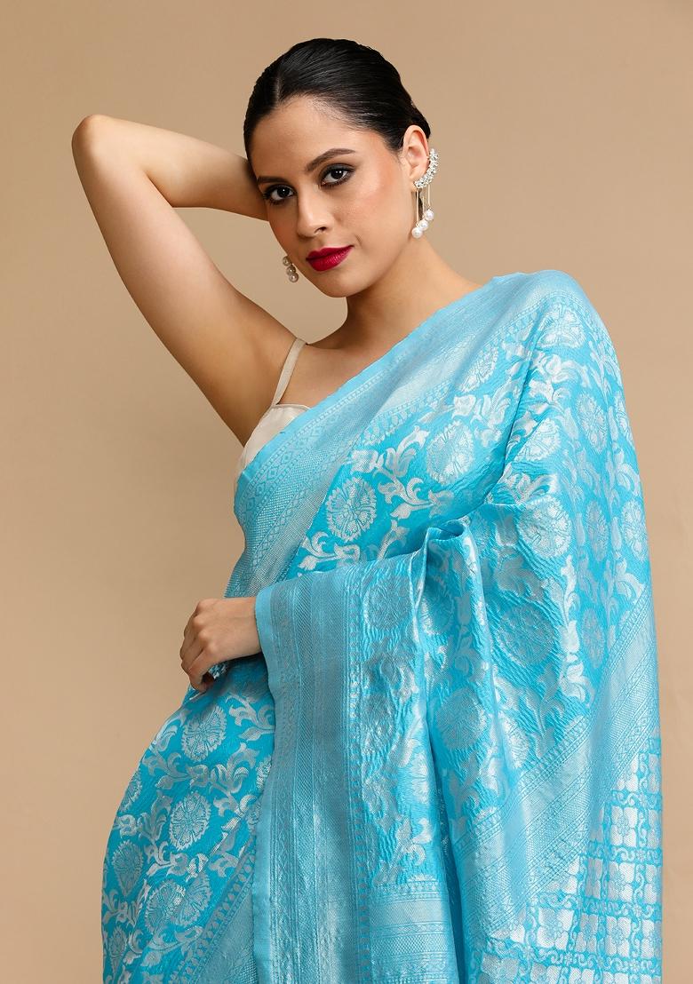 Firozi Embroidered Silk Saree Set - Indya