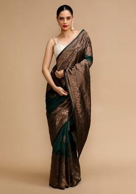 Green Embroidered Silk Saree Set