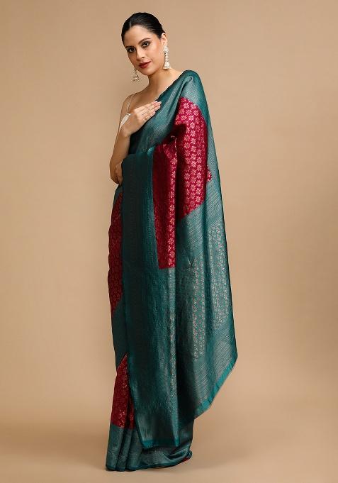 Wine Embroidered Silk Saree Set
