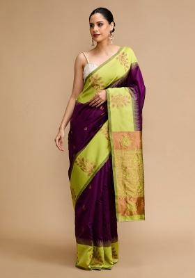 Wine Embroidered Silk Saree Set