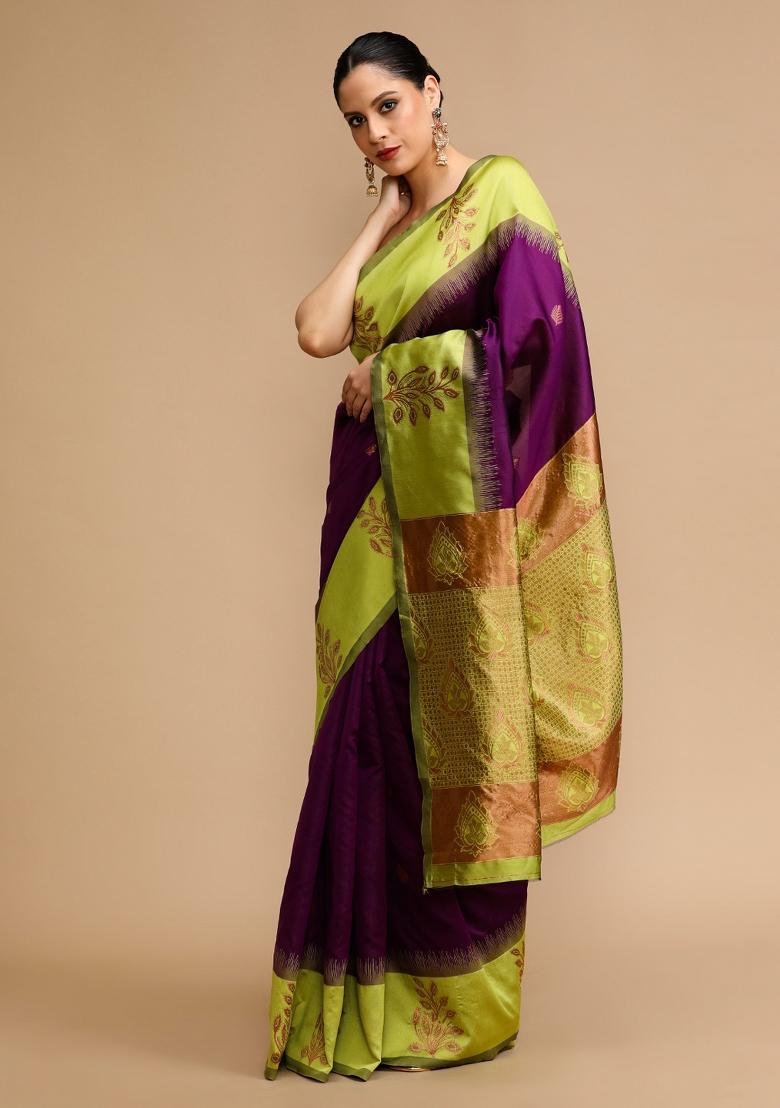 Wine Embroidered Silk Saree Set