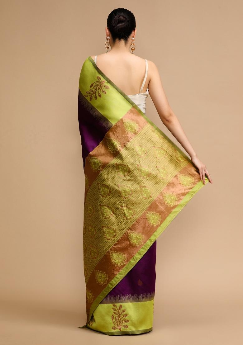 Wine Embroidered Silk Saree Set