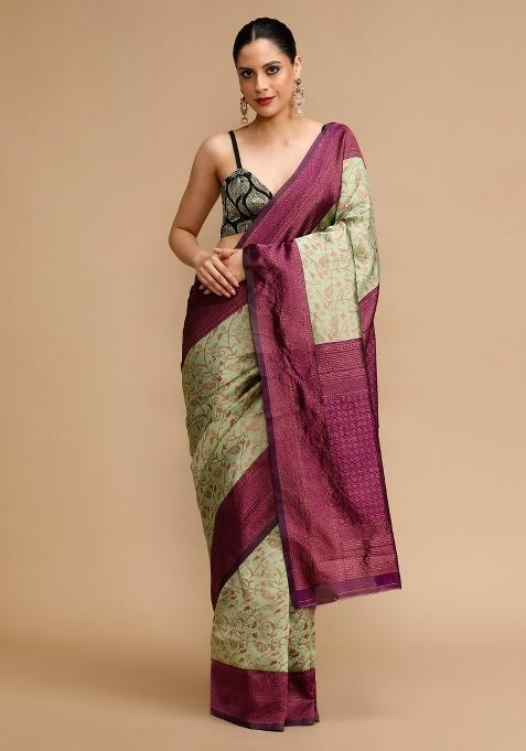 Pista Embroidered Silk Saree Set
