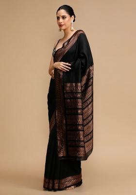 Black Embroidered Silk Saree Set