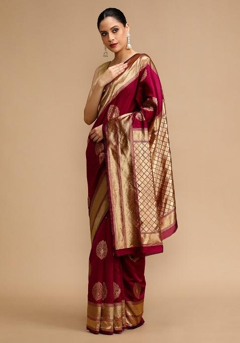 Wine Embroidered Silk Saree Set