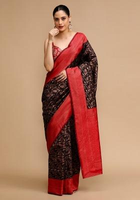 Black Embroidered Silk Saree Set