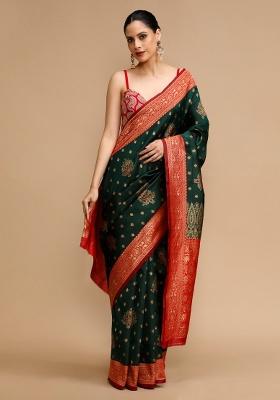 Green Embroidered Silk Saree Set