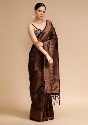 Wine Embroidered Silk Saree Set