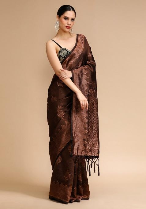 Wine Embroidered Silk Saree Set