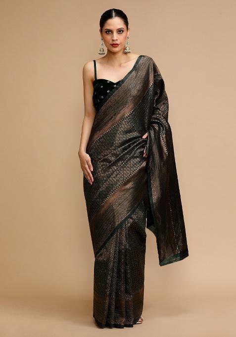 Green Embroidered Silk Saree Set