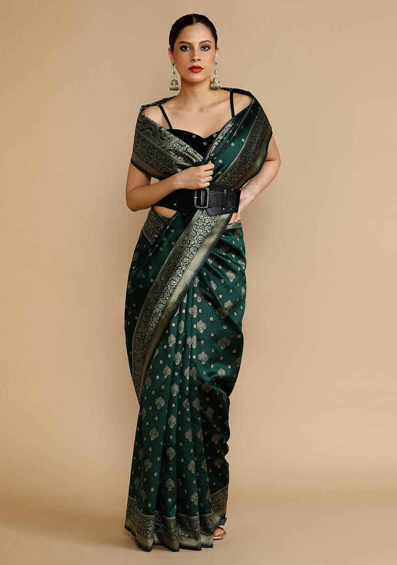 Green Embroidered Silk Saree Set