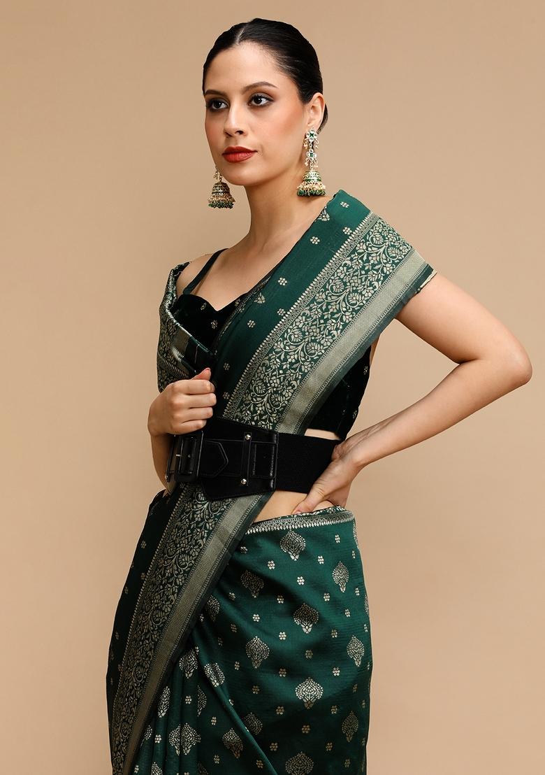 Green Embroidered Silk Saree Set