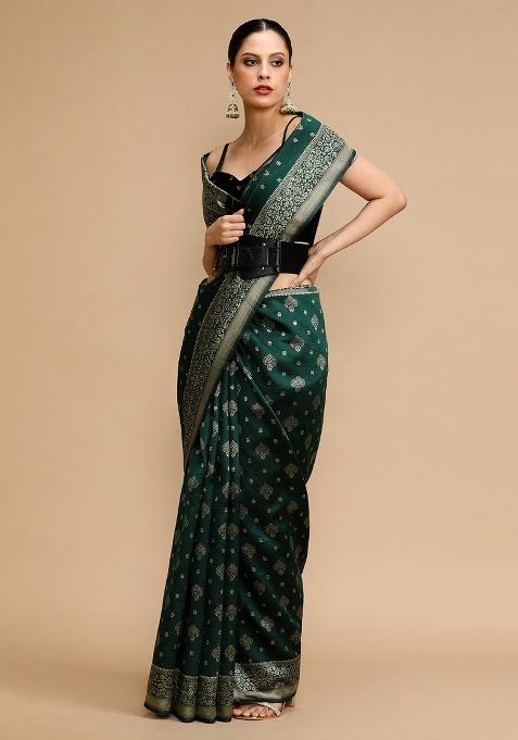 Green Embroidered Silk Saree Set