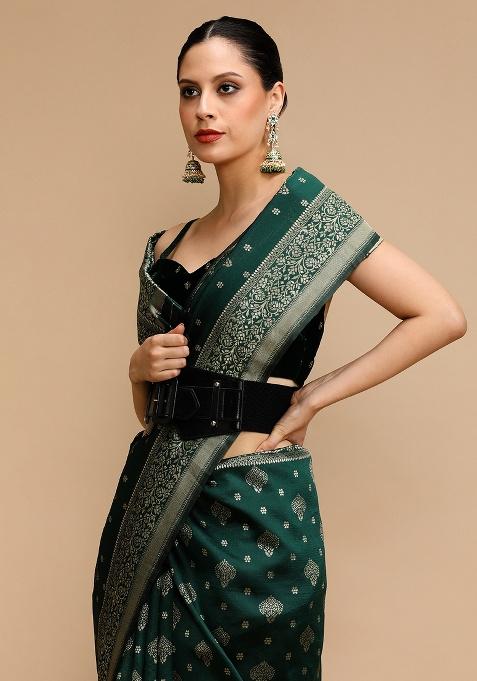 Green Embroidered Silk Saree Set