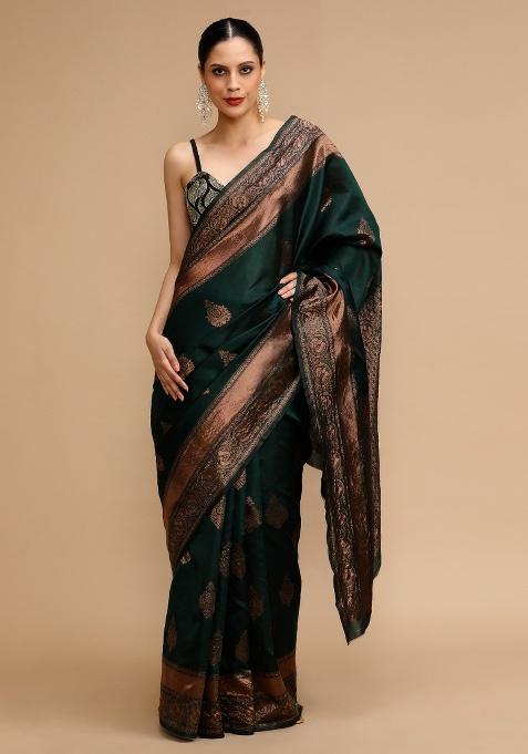 Green Embroidered Silk Saree Set