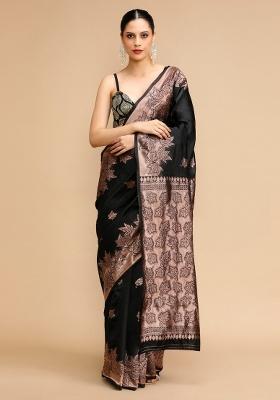 Black Embroidered Silk Saree Set