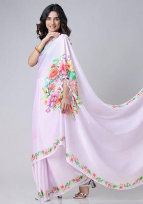 Lavender Printed Silk Saree Set