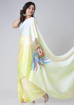 Multi Color Printed Silk Saree Set