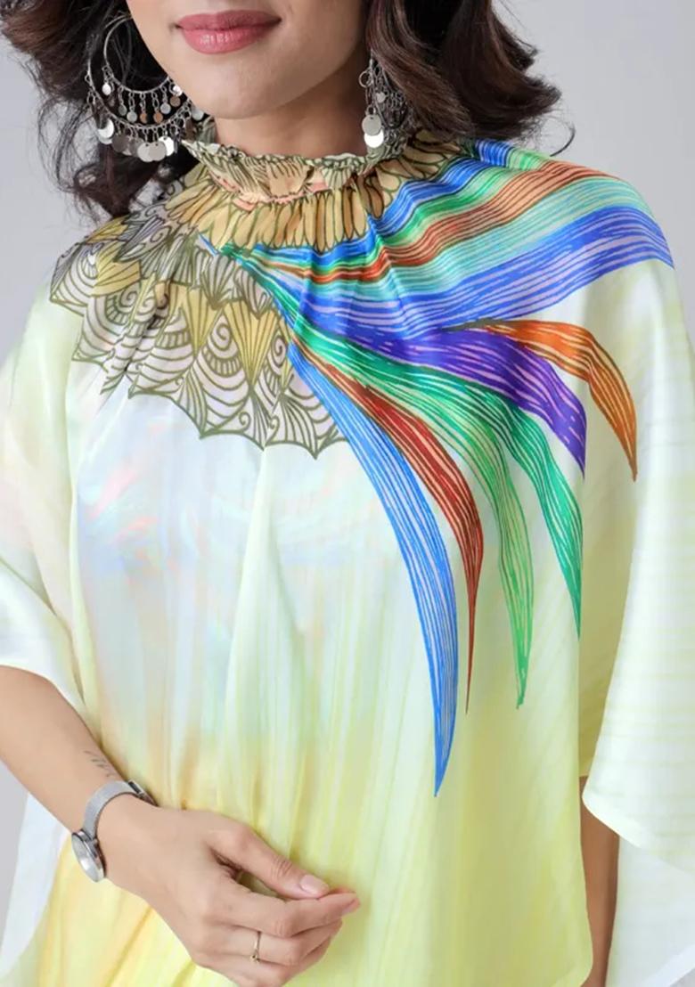 Multi Color Printed Silk Saree Set - Indya