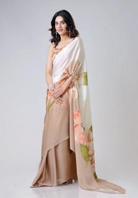 Mocha Beige Printed Silk Saree Set