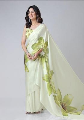 Green Printed Silk Saree Set