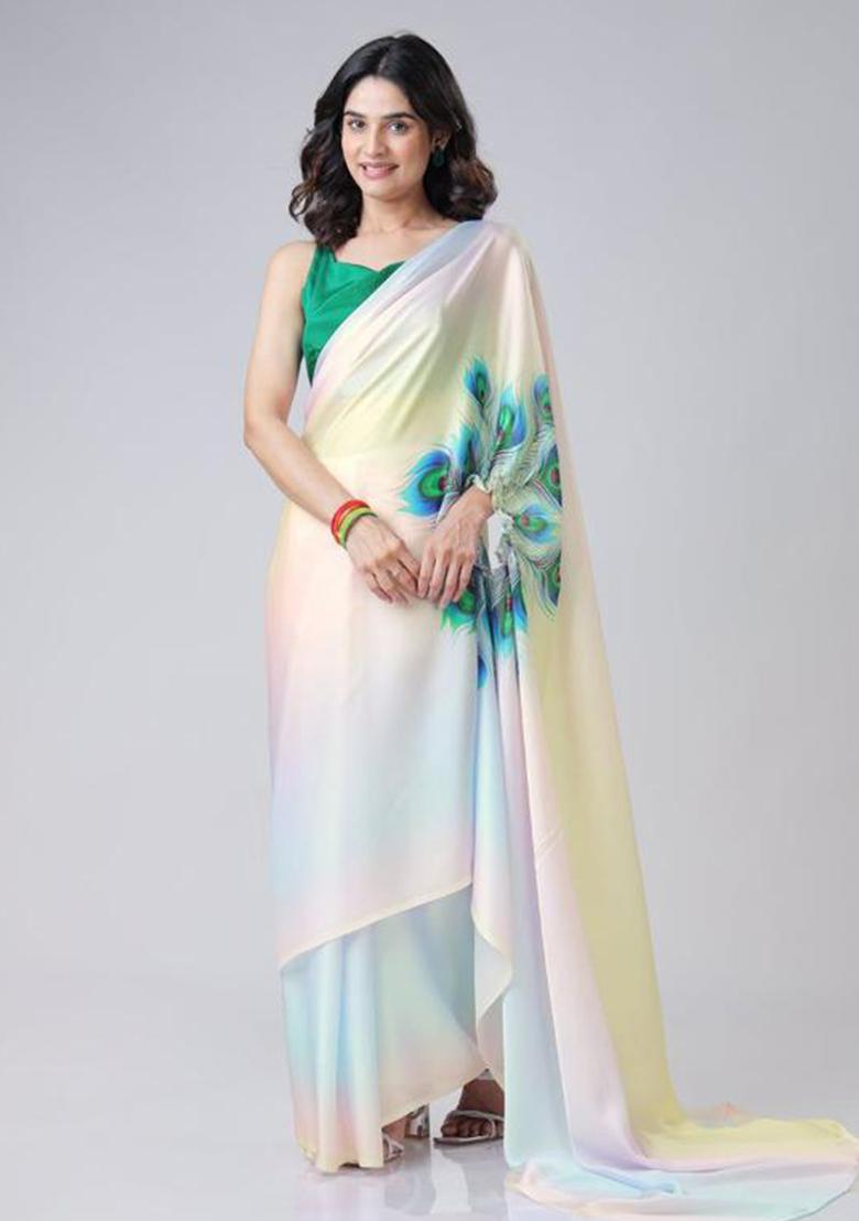 Multi Color Printed Silk Saree Set