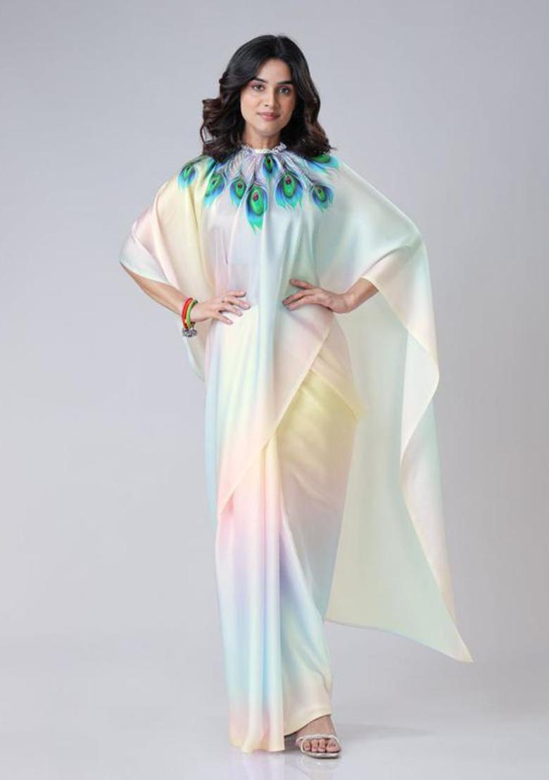 Multi Color Printed Silk Saree Set