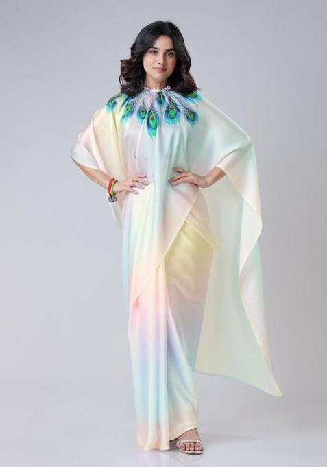 Multi Color Printed Silk Saree Set