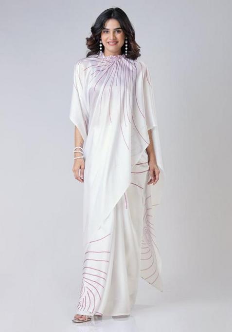 Multi Color Printed Silk Saree Set