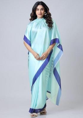 Blue Printed Silk Saree Set