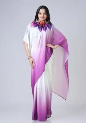 Purple Printed Silk Saree Set