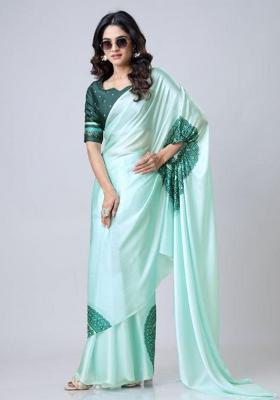 Green Printed Silk Saree Set