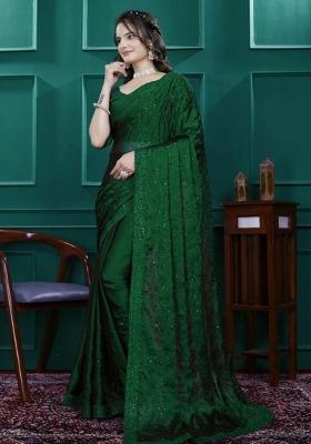 Green Embroidery Silk Saree Set