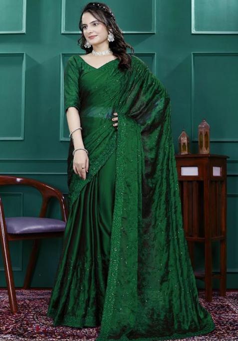 Green Embroidery Silk Saree Set