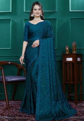 Oceanside Embroidery Silk Saree Set