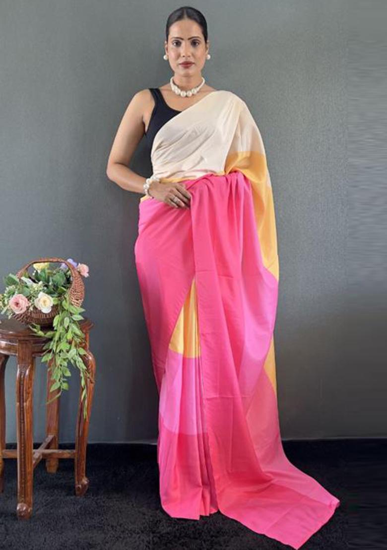 Pink Digital Printed Silk Saree Set