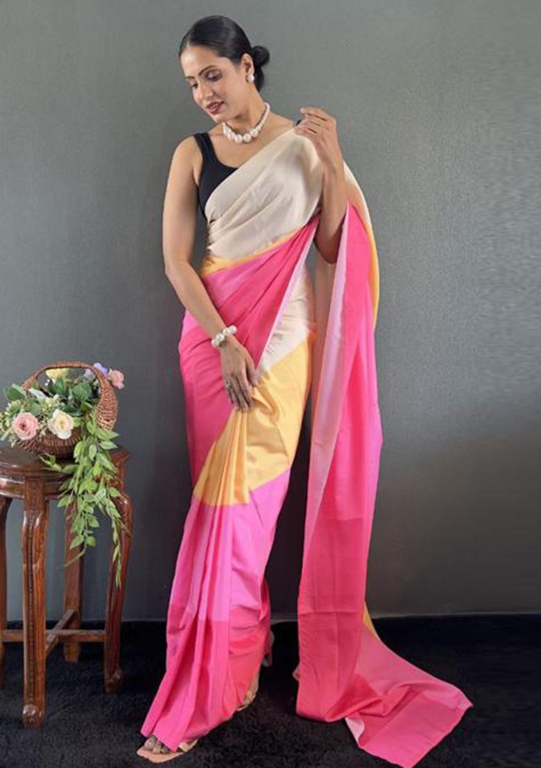 Pink Digital Printed Silk Saree Set
