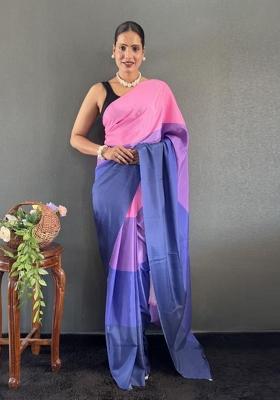 Blue Digital Printed Silk Saree Set