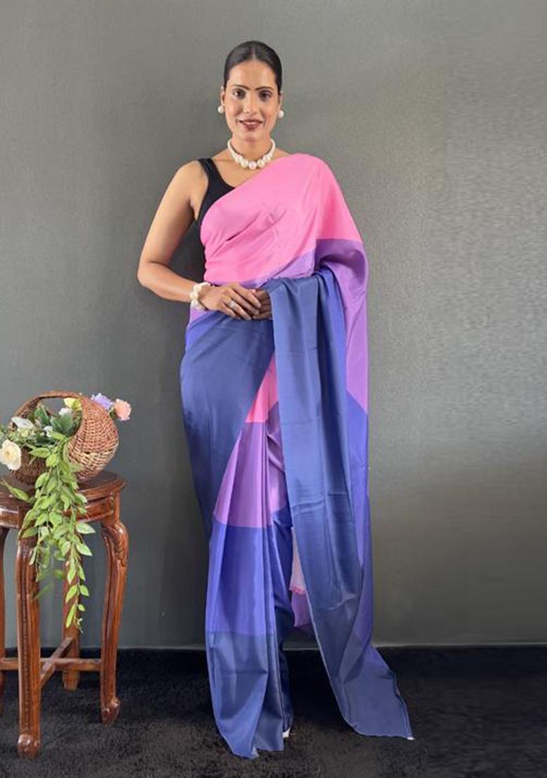 Blue Digital Printed Silk Saree Set