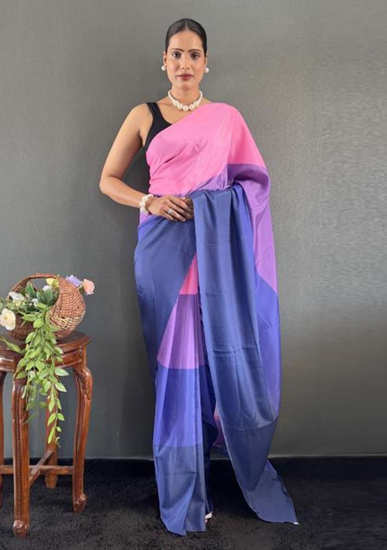 Blue Digital Printed Silk Saree Set