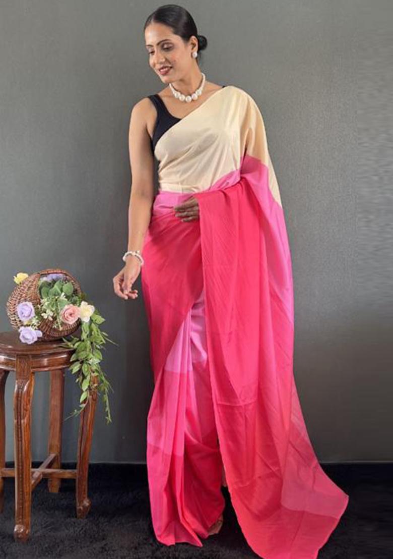 Pink Digital Printed Silk Saree Set