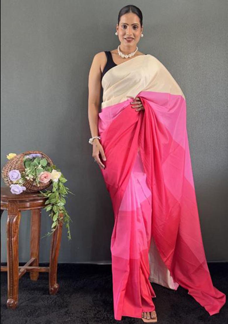 Pink Digital Printed Silk Saree Set