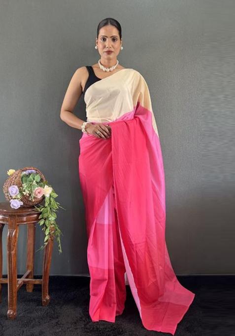 Pink Digital Printed Silk Saree Set