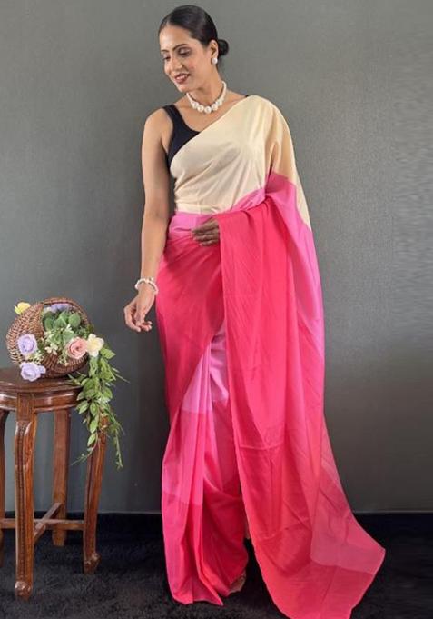 Pink Digital Printed Silk Saree Set