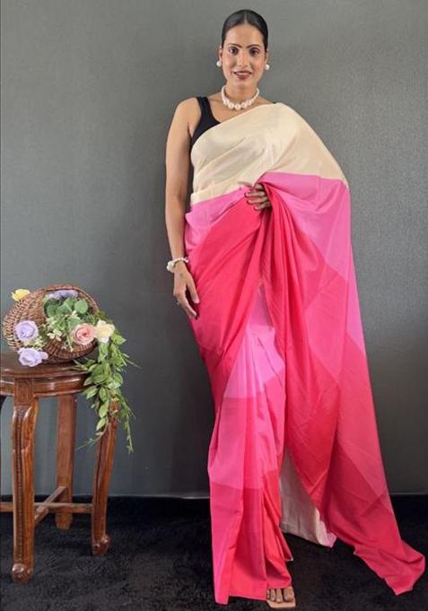 Pink Digital Printed Silk Saree Set
