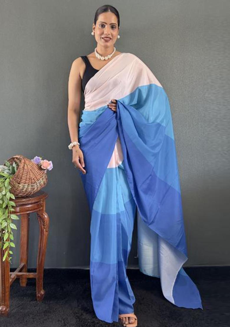 Blue Digital Printed Silk Saree Set